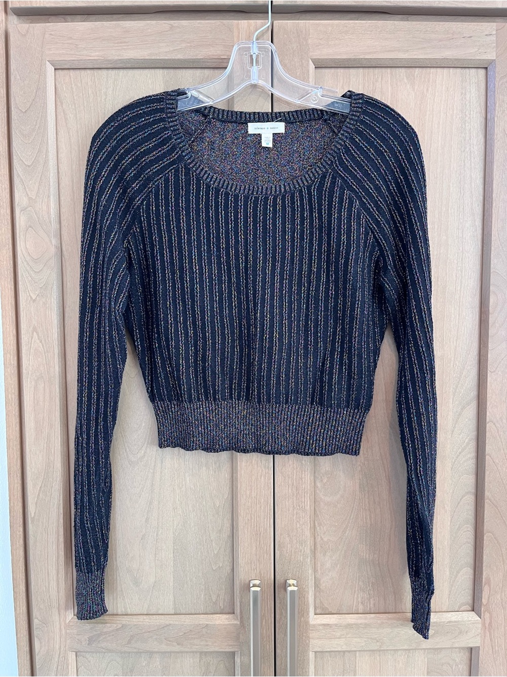 Silence + Noise Metallic Stripe Crop Shirt